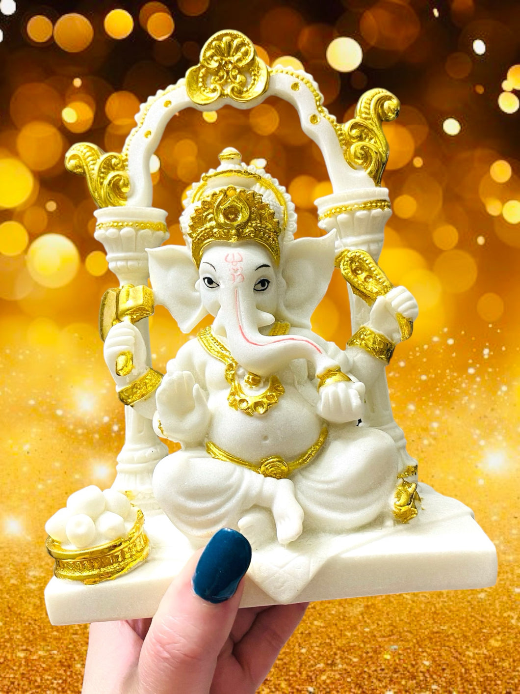 Ganesha White And Gold Statue