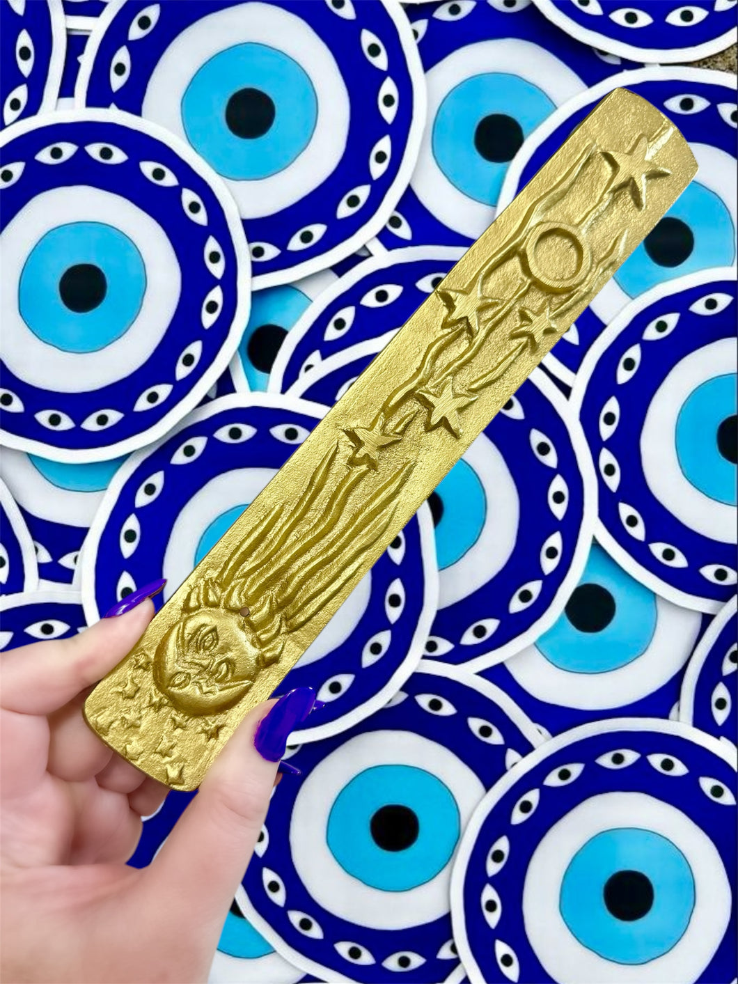 Metal Gold Sun Moon Stars Incense Burner