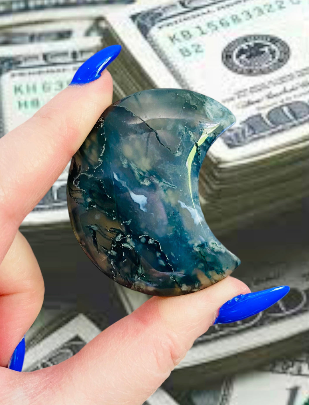 Moss Agate Crescent Moon