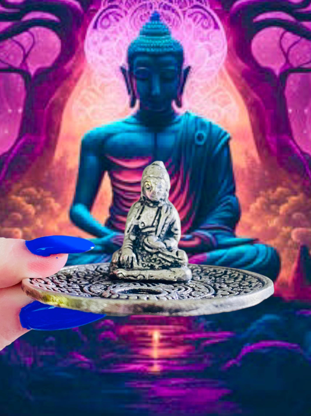 Silver Buddha Incense Holder