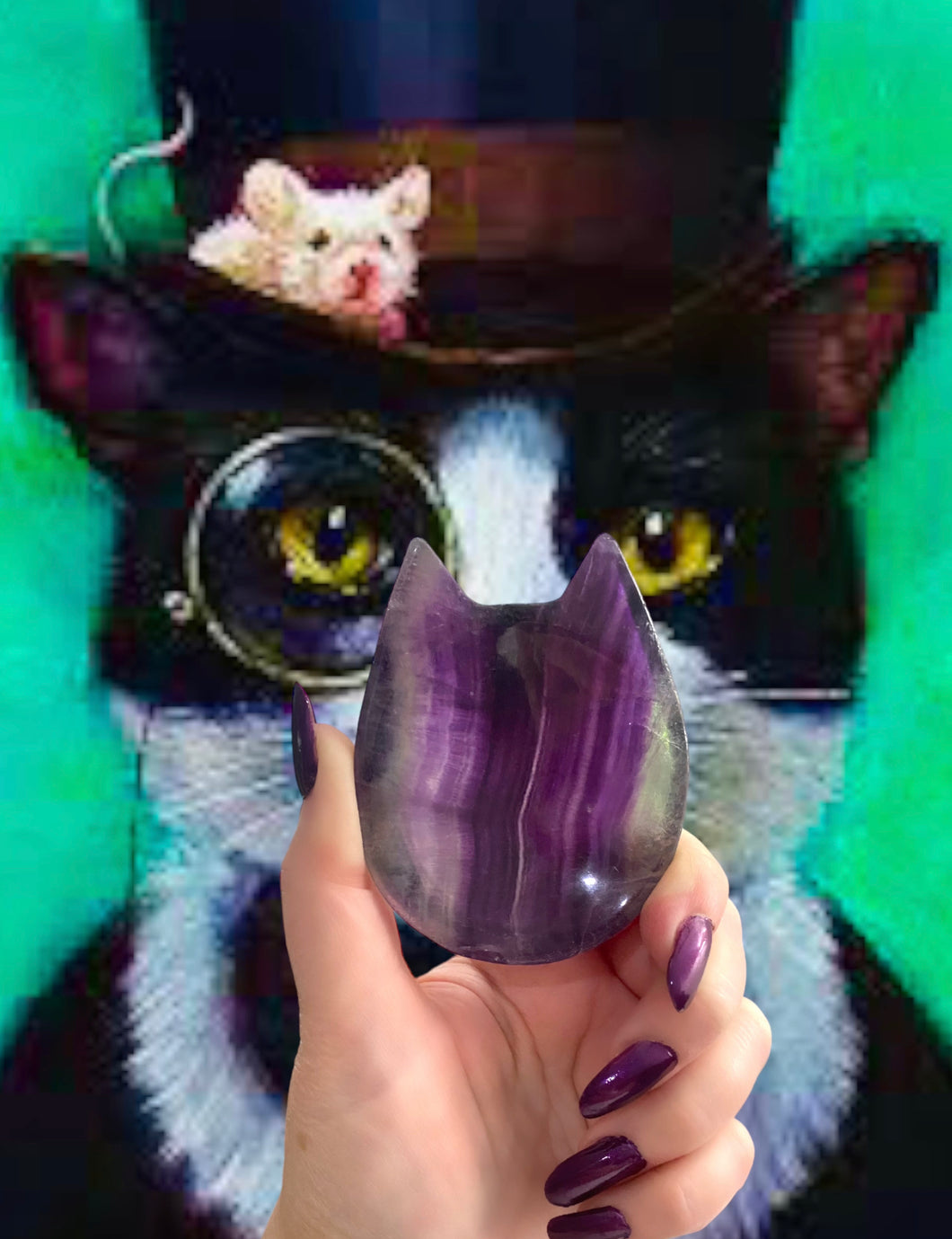 Purple Fluorite Cat Crystal Bowl